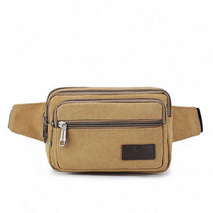 Custom Logo Khaki Color Outdoor Sport Canvas Waist Bag Men Leisure Fanny Pack