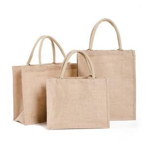 Customized Vintage Eco-friendly Hemp Linen Bag Natural Color Reusable Jute Tote Bag With Print Logo