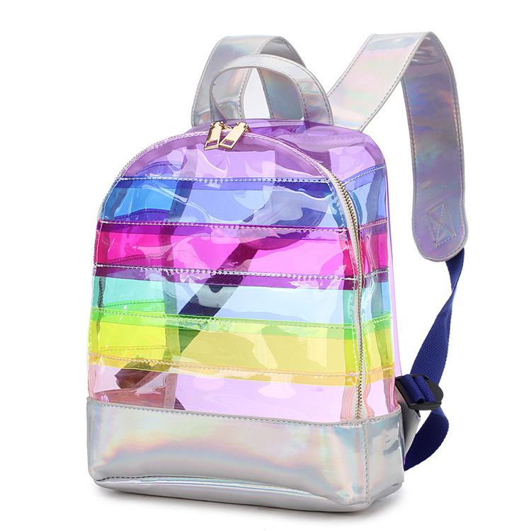 Stylish Women Rainbow Hologram PVC Backpack Girl Colorful Transparent Jelly Backpack