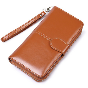 PAXDUN Portable Multi-card Position Women Men Purse Money Bag Oil Wax Leather Retro Long Wallet