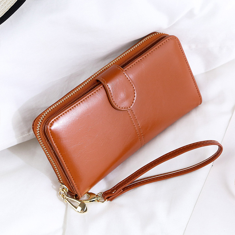 PAXDUN Portable Multi-card Position Women Men Purse Money Bag Oil Wax Leather Retro Long Wallet