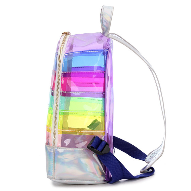 Stylish Women Rainbow Hologram PVC Backpack Girl Colorful Transparent Jelly Backpack