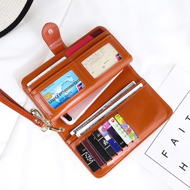 PAXDUN Portable Multi-card Position Women Men Purse Money Bag Oil Wax Leather Retro Long Wallet