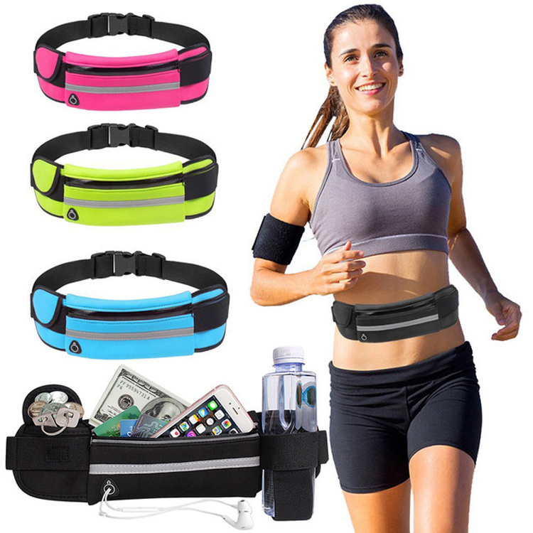 Wholesale Neoprene Waterproof Fitness Fanny Pack Elastic Running Belt Sports Waist Bag With Bottle Holder