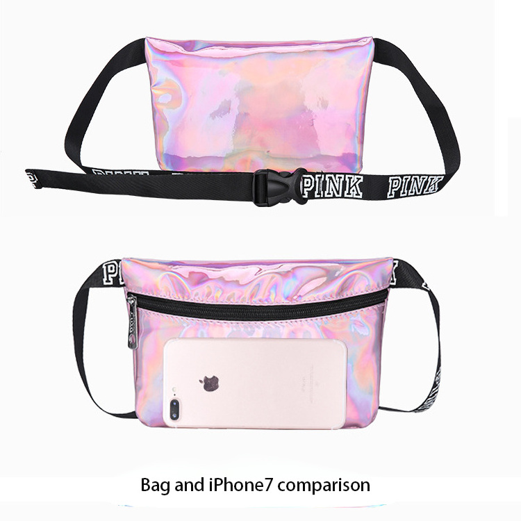 Fashion Letter Multifunctional Outdoor Holographic Leather Bum Bag Fanny Pack Laser PU Change Mobile Phone Waist Bag