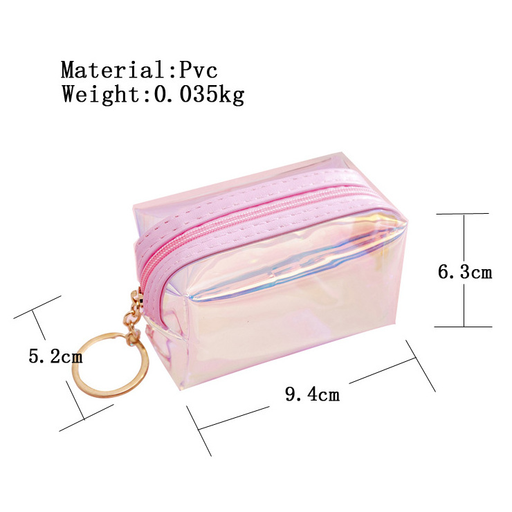 Promotion Zipper Transparent Wallet Waterproof Clear Pvc Pouch Holographic Iridescent Laser Coin Purse With Metal Key Ring