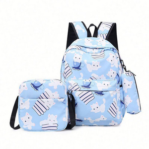 3pcs Cute Cartoon Printed Canvas Rucksack Nylon Teenage Student Backpacks Large Capacity School Bag Set