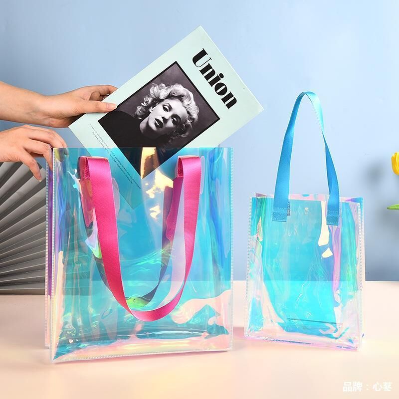 Stock Wholesale Eco-friendly TPU Iridescent Sling Bag Colorful Laser Transparent Tote Shoulder Bag