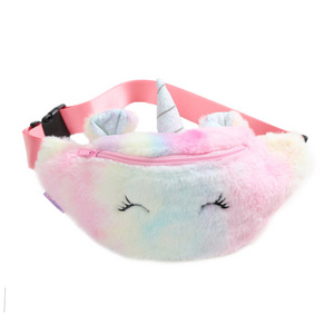 Kids Cute Cartoon Unicorn Plush Waist Bag Girls Soft Fur Fanny Pack For Children