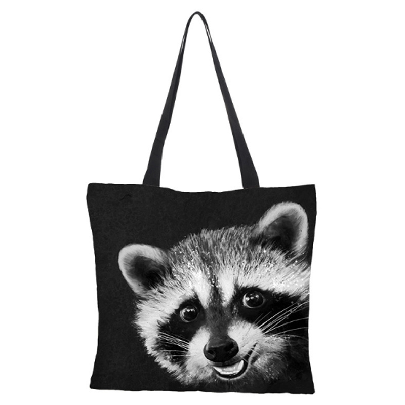 Wholesale Korean Cute Cat Dog Pattern Black Cotton Shoulder Linen Shopping Bag Eco-friendly Animal Print Jute Tote Bag