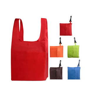 Red Big Printing Supermarket 38cm Nylon Shopping Bag Tote Grocery Bags Foldable Reusable Bags With Logos And Pouch