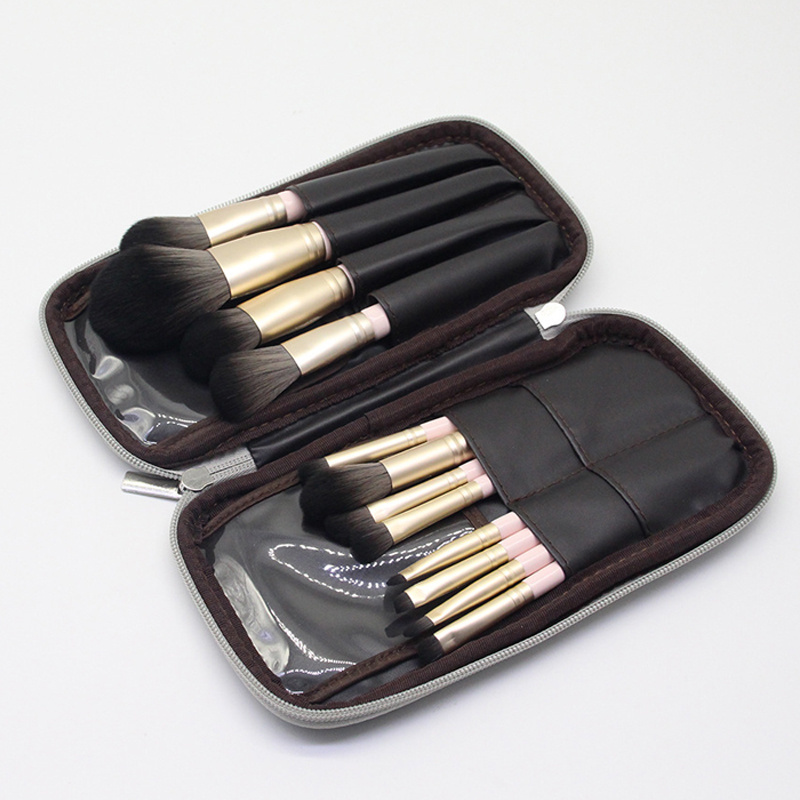 Custom Logo Luxury Portable Silver Waterproof Pu Leather 12Pcs Makeup Brush Set Storage Bag With Zipper For Travel