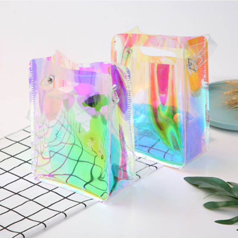 Stock Wholesale Eco-friendly TPU Iridescent Sling Bag Colorful Laser Transparent Tote Shoulder Bag