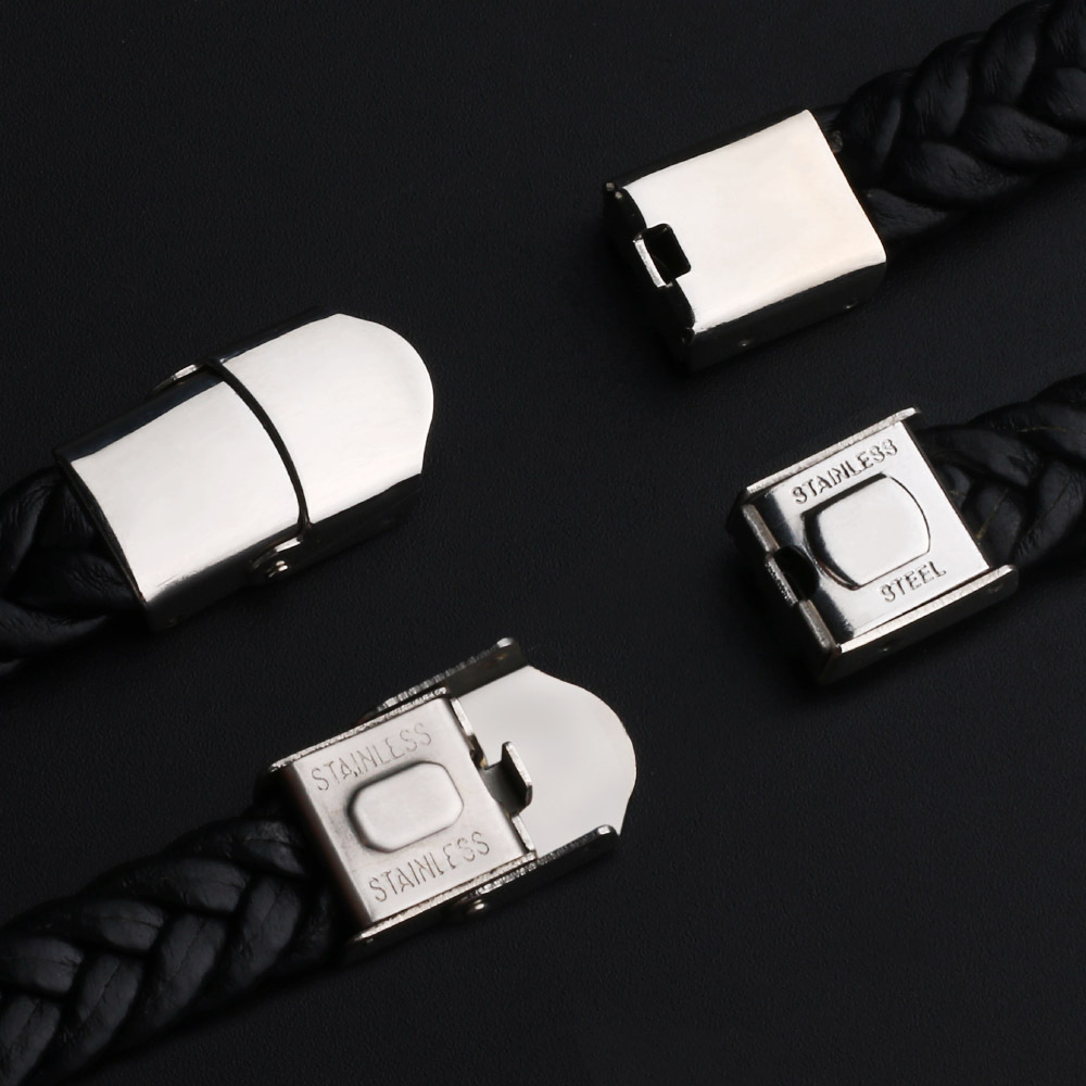 Hot Selling Simple Adjustable High Finish Custom Engrave Stainless Steel Anchor Braided Black Pu Leather Woven Bracelet For Men