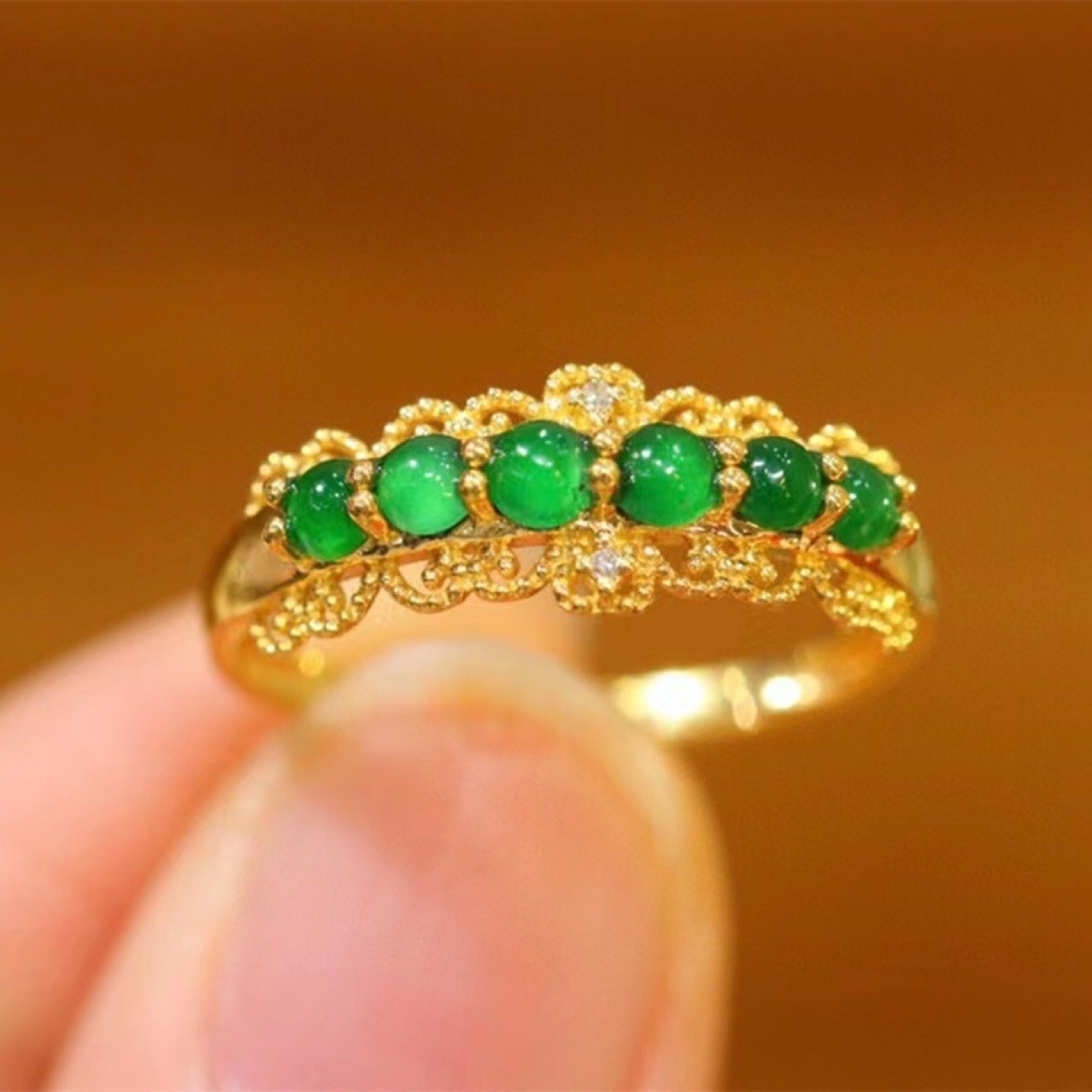 Rreal Au750 Yellow Gold 18k Pure Gold Inlaid Emerald Women's Ring