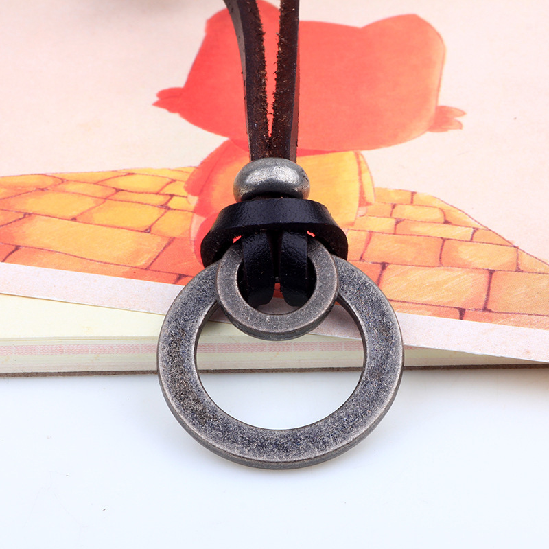 Custom Letter Fashion Boho Handmade Leather Chain Metal Circle Pendant Necklace For Hiphop Jewelry