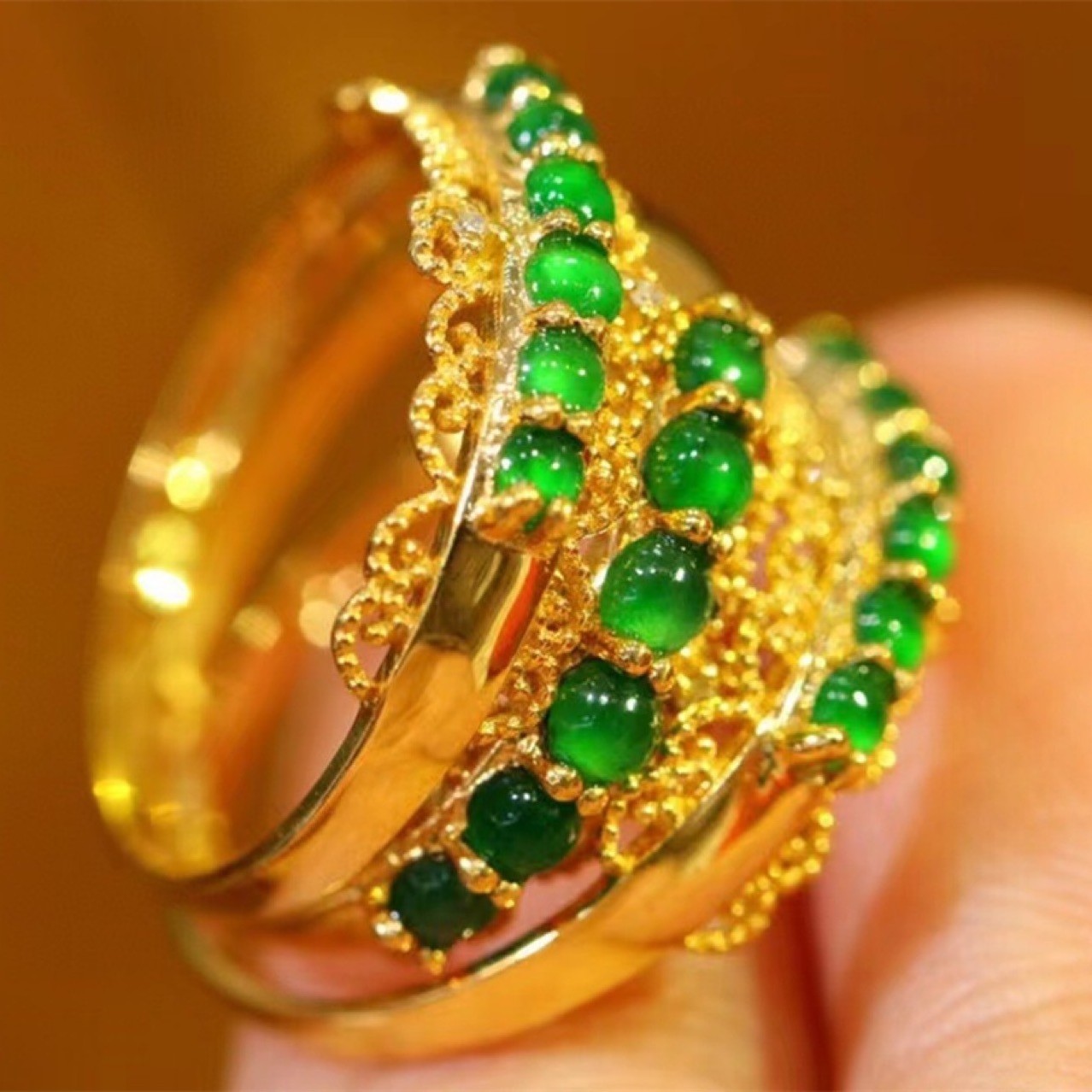 Rreal Au750 Yellow Gold 18k Pure Gold Inlaid Emerald Women's Ring