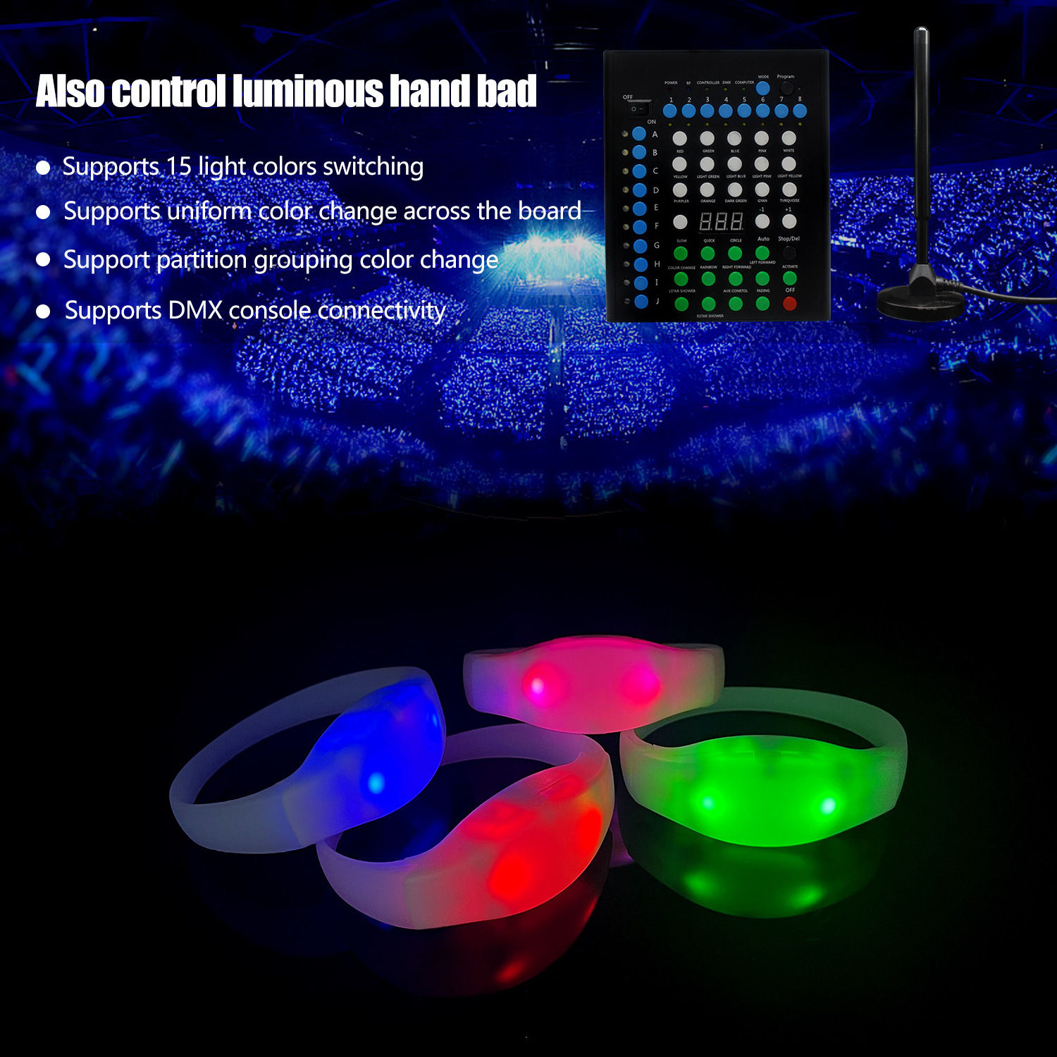 Custom Remote Controlled Dmx Rgb Led Light Up Silicone Wristbands Glowing Wristband Bracelet For Event Concert Music Festival