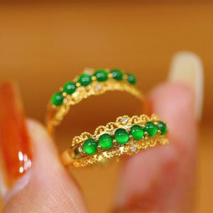 Rreal Au750 Yellow Gold 18k Pure Gold Inlaid Emerald Women's Ring