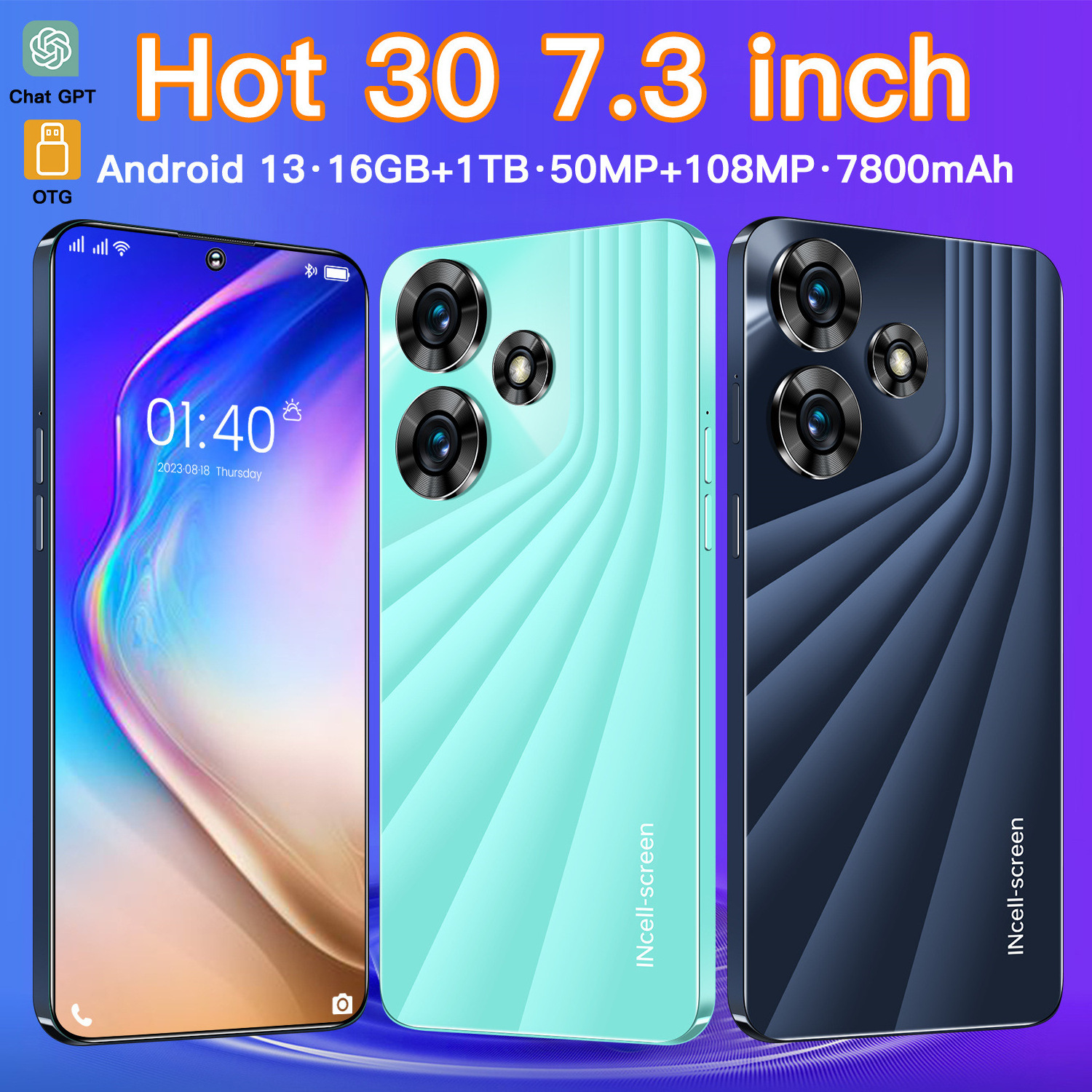 New Arrival 7.3'' Sreen Hot 30 5g Smartphone 48mp+72mp Unlock Best Gaming phones Slim camon 20 pro cheap Android Mobile Phone