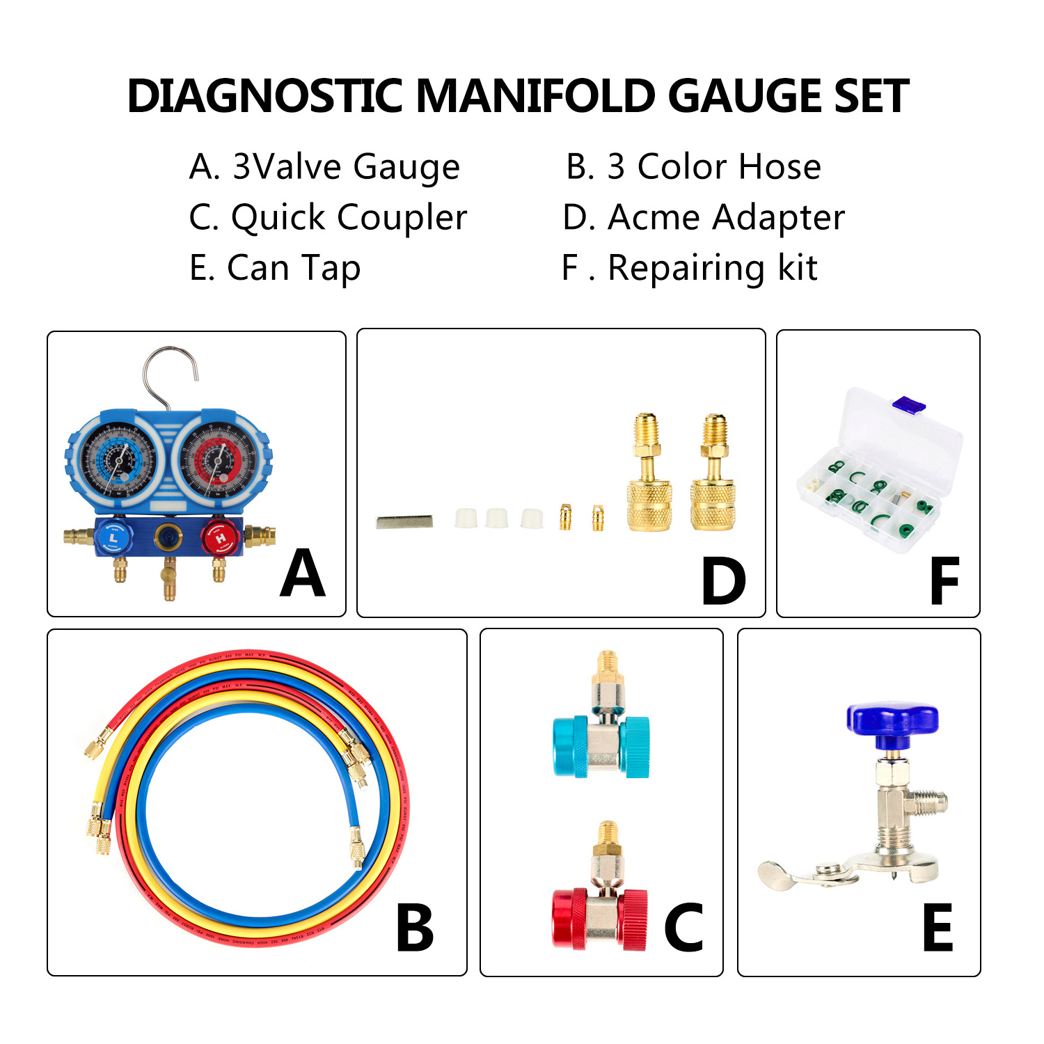 P PBAUTOS 2-way AC Aluminum Refrigeration R410, R134A, R12, R22  Manifold Gauge