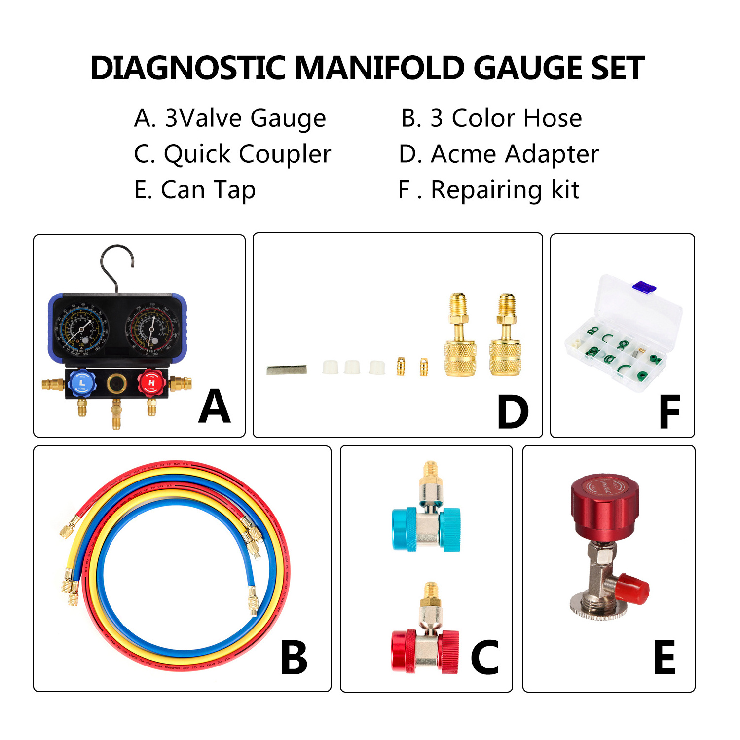 P PBAUTOS  3.5CFM Vacuum Pump And 2 ways Manifold Gauge Set