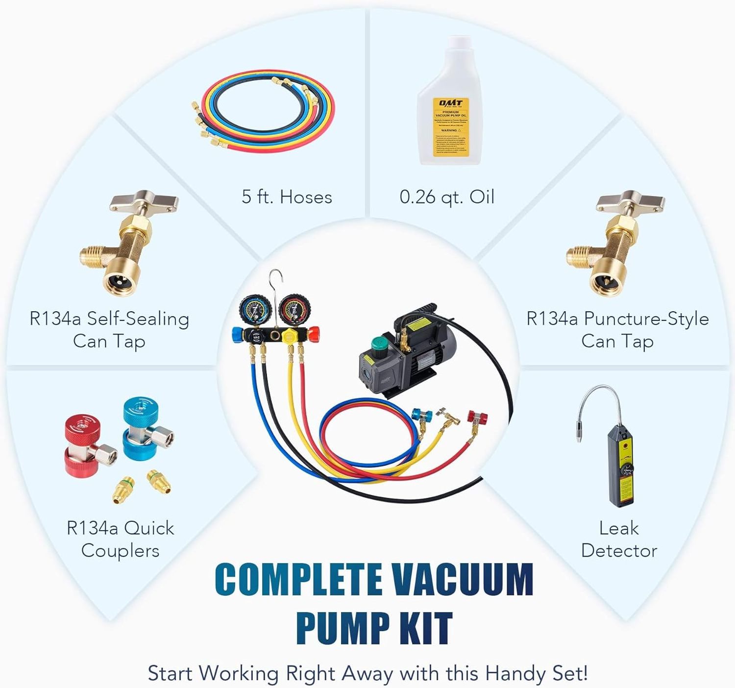 PBMT C00B 4.5CFM 110V Vacuum Pump Kit include Vacuum Pump And Manifold Gauge And Leak Detector Vacuum Pump Set