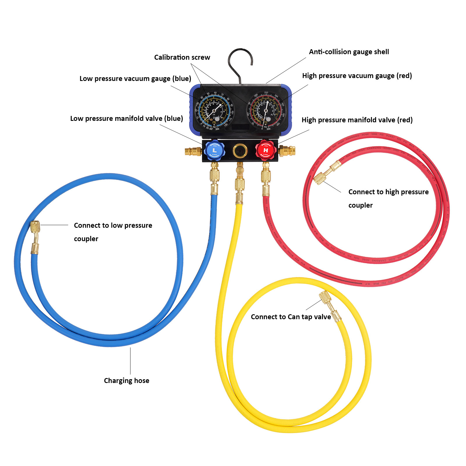 Superior-quality AC Anticollision Refrigeration Machine Pressure Gauge Manifold Gauge Fits R12 R22 R134A R502 Refrigerants