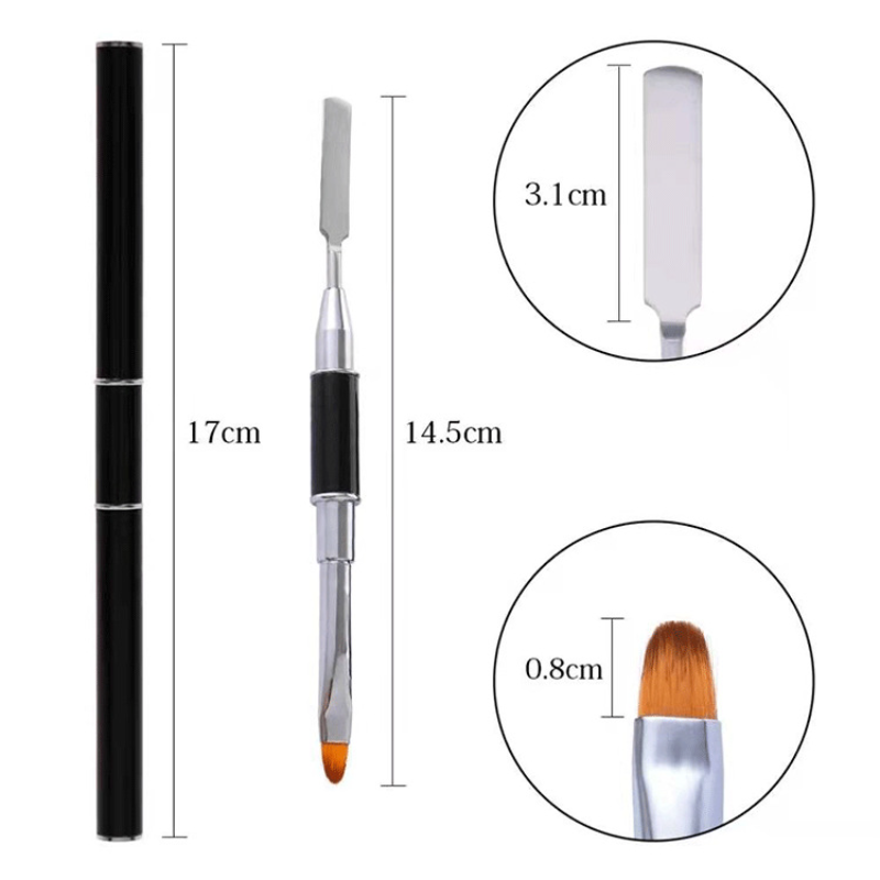 Double-ended nail brush with toner knife Take glue and embossed round tip brush Metal pole nail brush