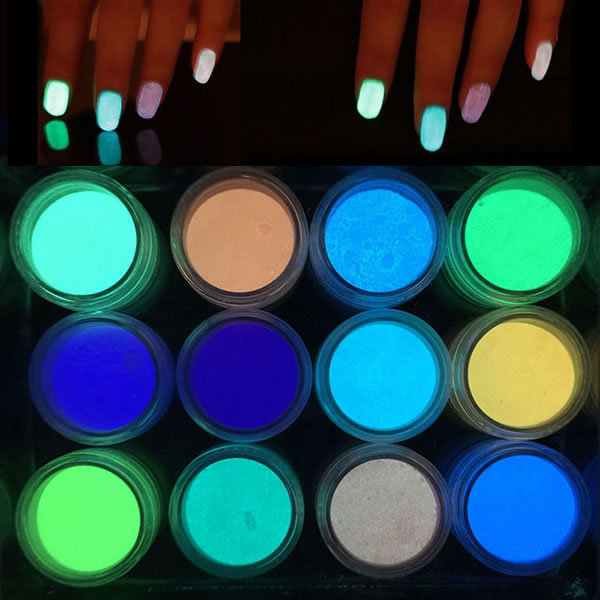 12 Neon Colors Phosphorescent Fluorescent Luminous Nail Art Pigment Dust 2 G Glow In Dark Chrome Acrylic Nail Glitter Powder