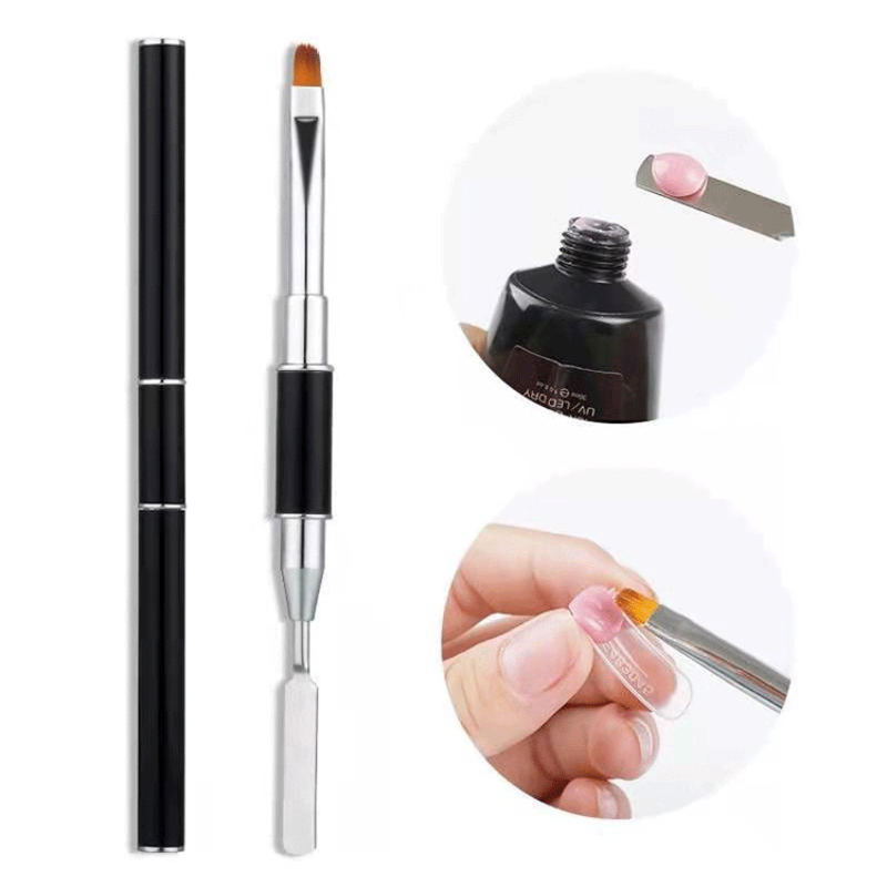 Double-ended nail brush with toner knife Take glue and embossed round tip brush Metal pole nail brush