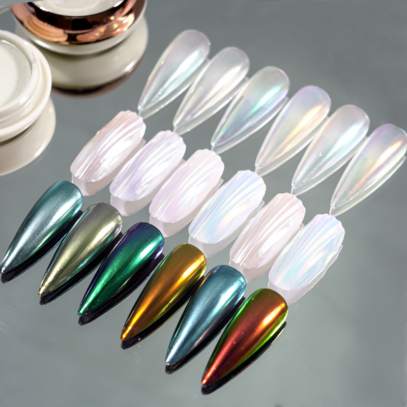 Aurora Nail Glitter Powders Pearl Shimmer Pigment Solid Mirror Rub Dust Brush Dipping Chrome Nail Art Decor Manicure