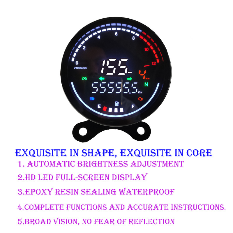 CYCLONE RE2 New Motorcycle Digital Instrument Full Screen HD Waterproof Round Speed meter Automatically Adjusts The Brightness