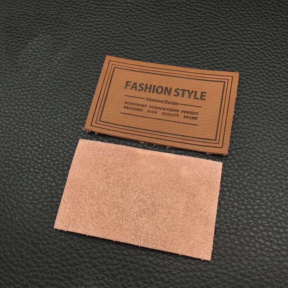 EL007 Custom  Embossed Leather Label for Jeans Wholesale Iron on Leather Metal Label Heat Transfet PU Leather Patch