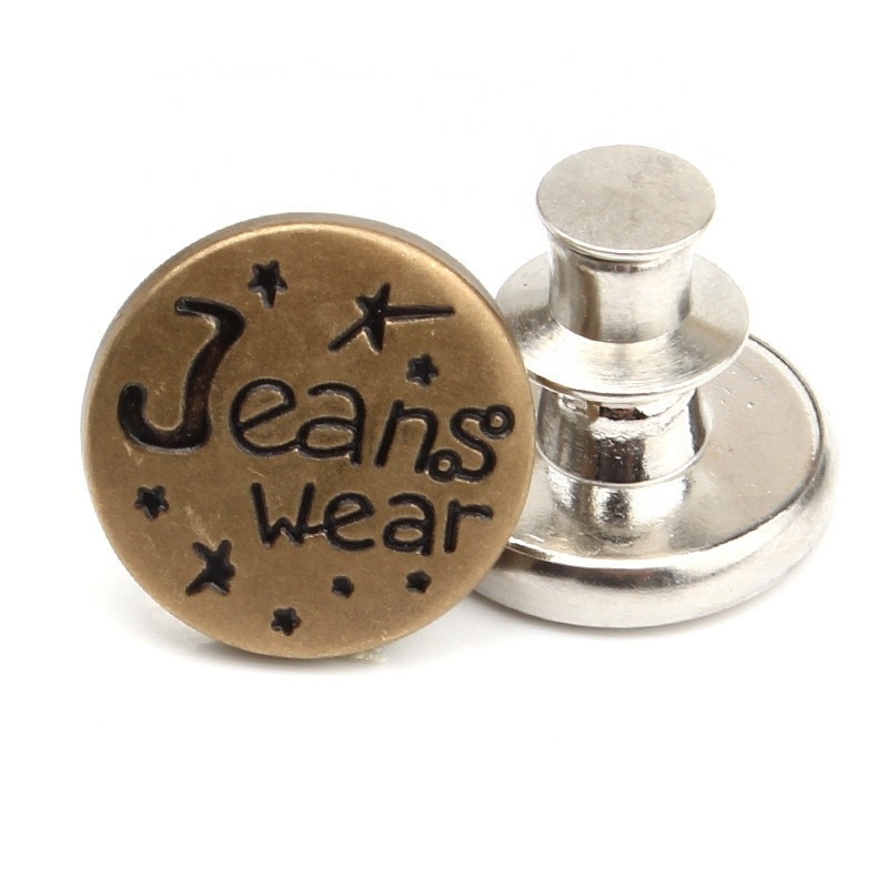 B-0001 Custom 17mm Metal Gold Jeans Button Maker Designer Shirts DIY Detachable Instant Perfect Fit Toy Buttons