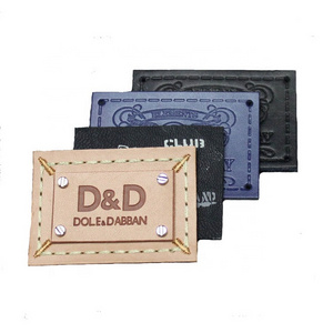 EL007 Custom  Embossed Leather Label for Jeans Wholesale Iron on Leather Metal Label Heat Transfet PU Leather Patch