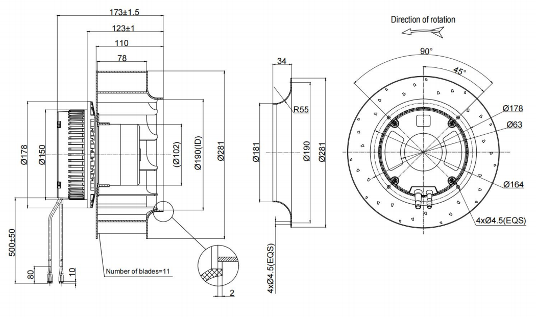 280mm EC 230V Industrial Centrifugal Ventilation Fan with Backward Curved Impeller