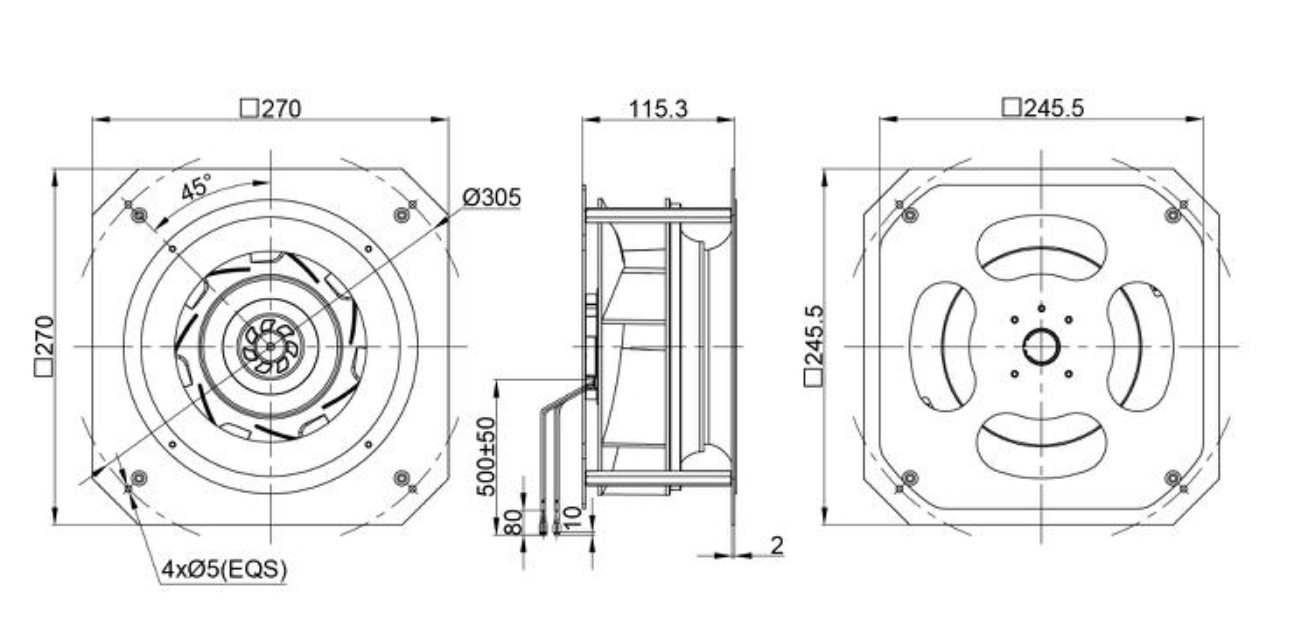 225mm Backward Centrifugal Fan Inline Duct Ventilation Exhaust Plug Fan for HVAC System