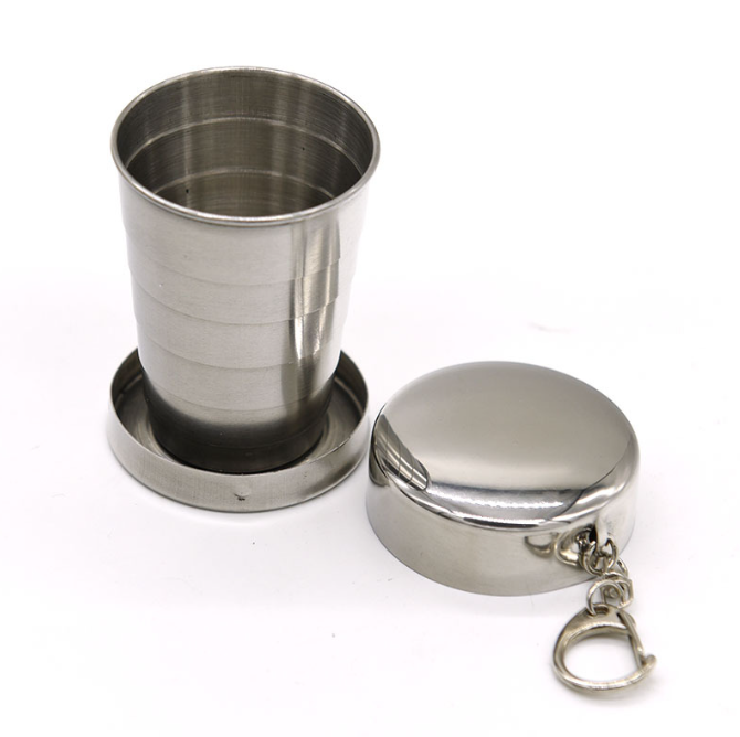 Portable Stainless steel folding cup / Folding Metal Telescopic Keychain Cups for Outdoor