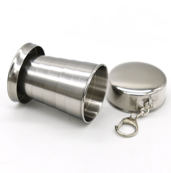 Portable Stainless steel folding cup / Folding Metal Telescopic Keychain Cups for Outdoor