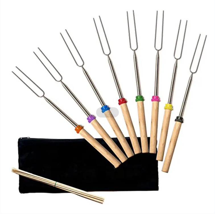 Hot sale Skewer BBQ Kebab Marshmallow Roasting Stick Wooden Stainless Steel Sticks Big Skewers