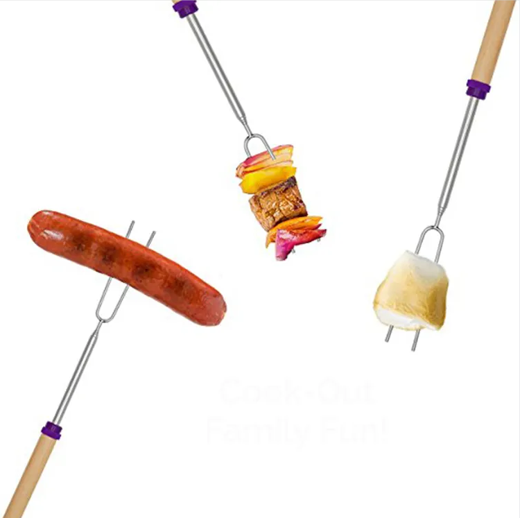 Hot sale Skewer BBQ Kebab Marshmallow Roasting Stick Wooden Stainless Steel Sticks Big Skewers