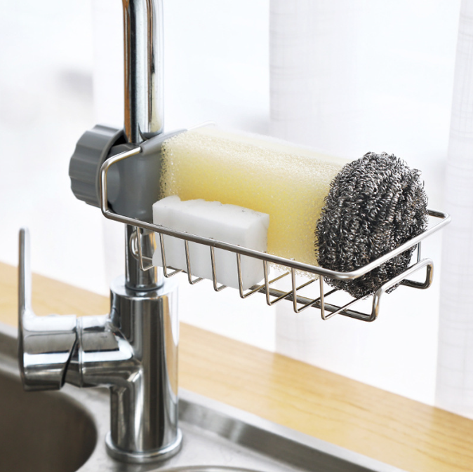 Stainless Steel Faucet Storage Racks Adjustable Sink Sponge Draining Rack Kitchen Bathroom Soap Storage Holders Shelves