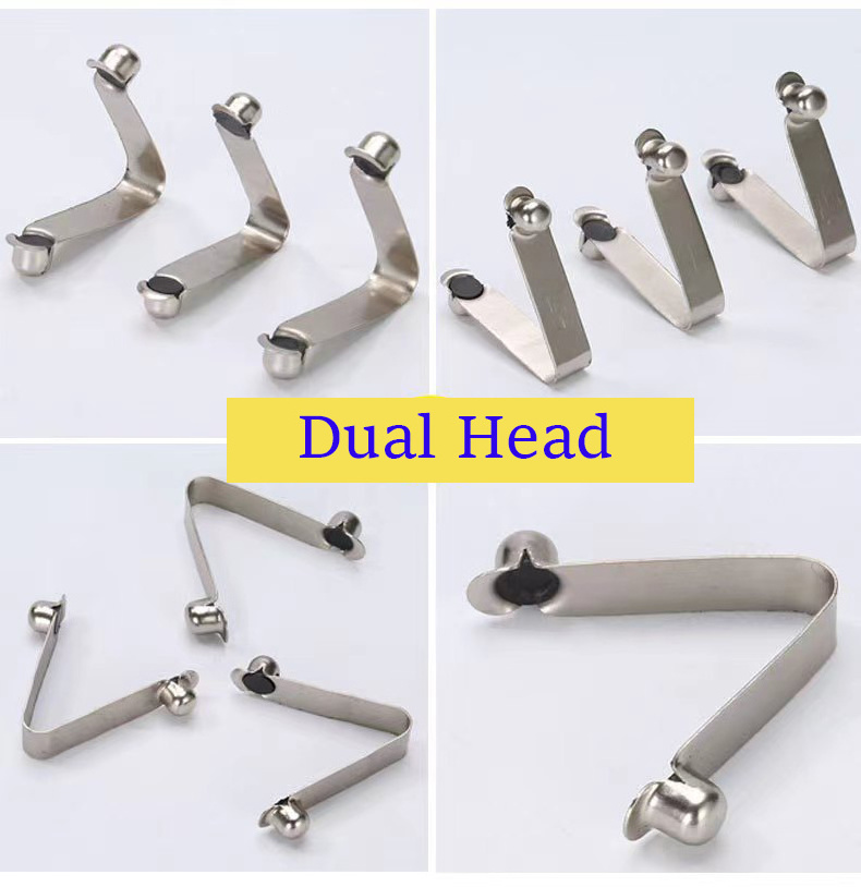 Custom Stock Available Tent Pole Spring Steel Mounting Dual Solid Steel Tube Head Lock V Shape Double Push Button Spring Clips