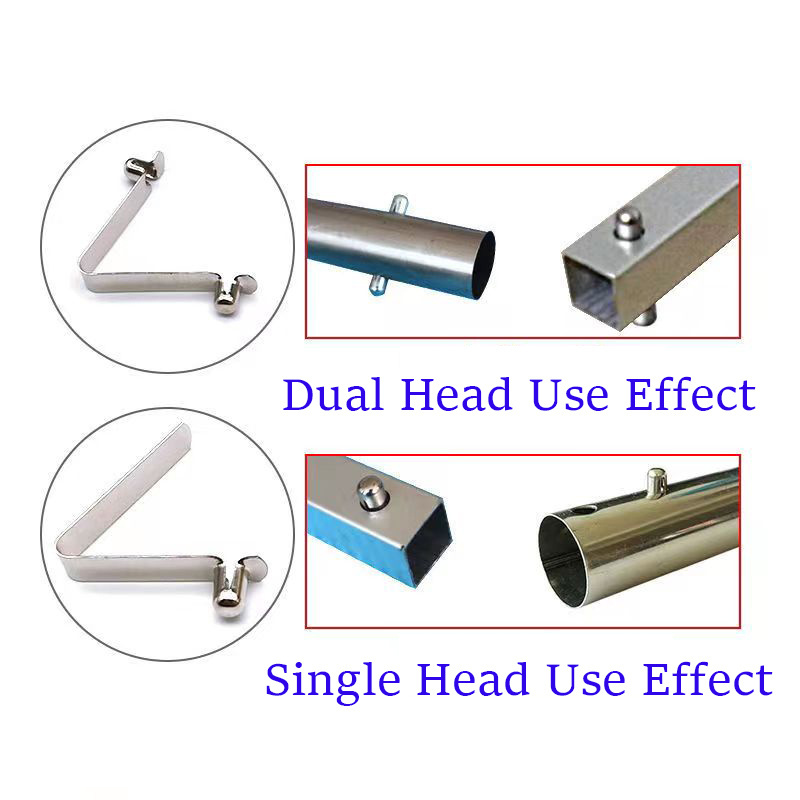 Custom Stock Available Tent Pole Spring Steel Mounting Dual Solid Steel Tube Head Lock V Shape Double Push Button Spring Clips