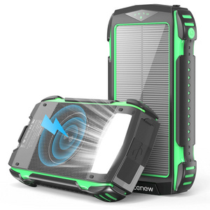 Hiluckey Fast Charging 15W Foldable Outdoor Portable Solar Charger 20000mAh Powerbank Solar Power Bank With Led Lights