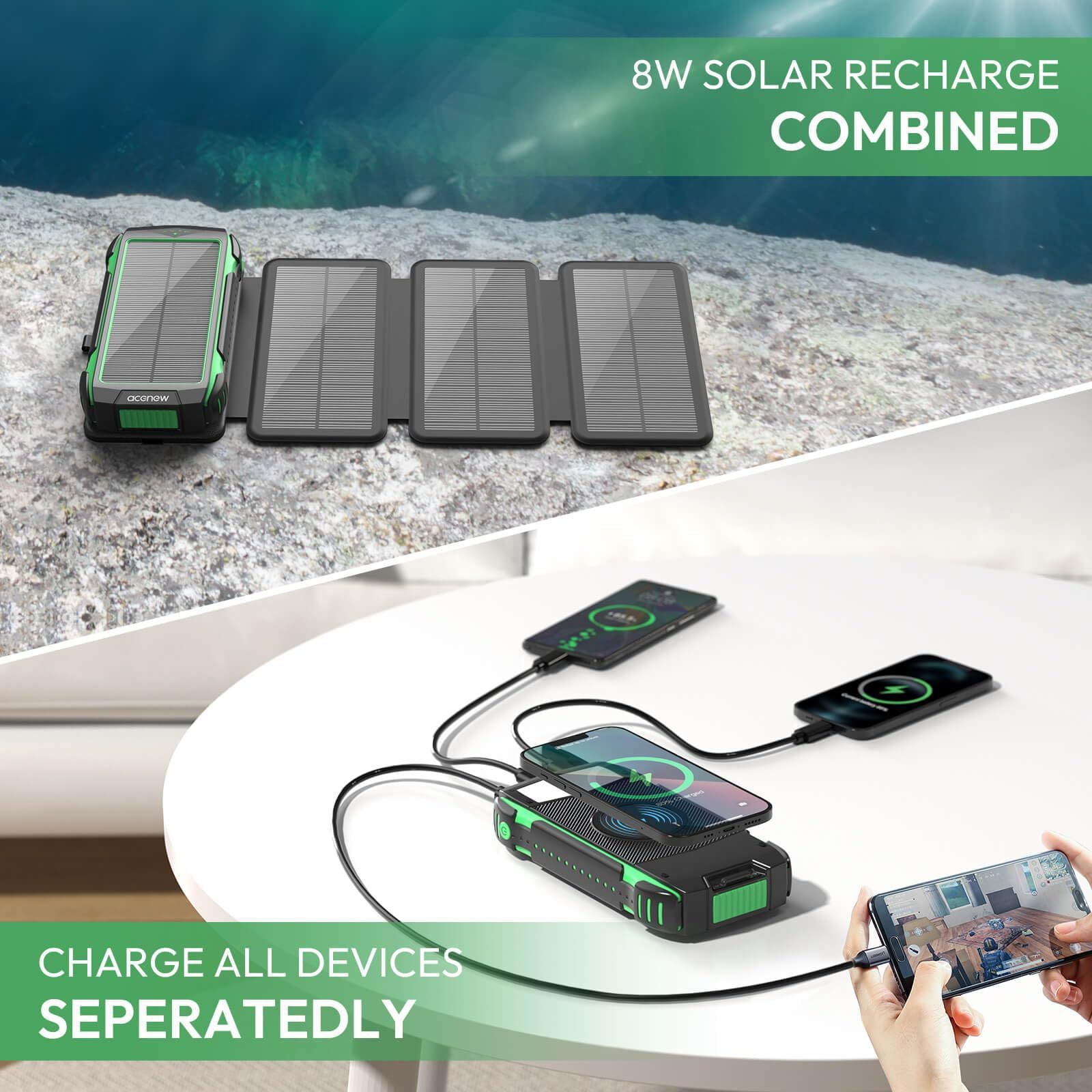 Hiluckey Fast Charging 15W Foldable Outdoor Portable Solar Charger 20000mAh Powerbank Solar Power Bank With Led Lights