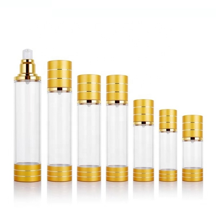 luxury aluminum refillable dual chamber wall lotion cosmetic eye cream bottles twist skincare rose gold 30ml airless pump bottle