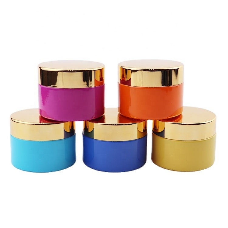 Luxury 30ml 50 ml  60ml 100ml Frosted Cosmetic Packaging Round glass Container Cream Glass Jar With UV Gold Lid