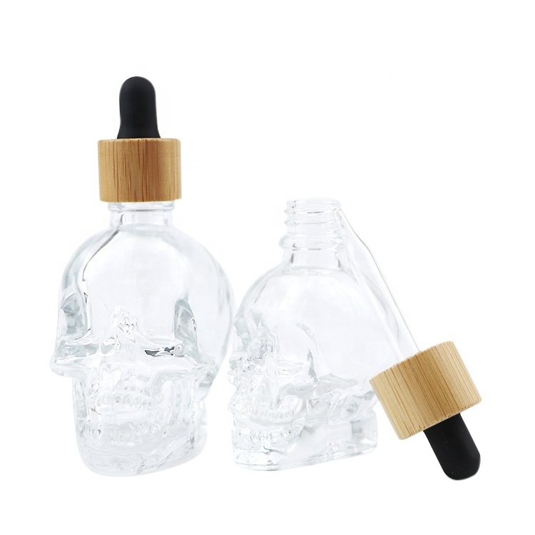 1oz 2oz 120ml spray bottles beard oil 30 ml 30ml 60ml small clear colour frosted black color shaped skull glass dropper bottle